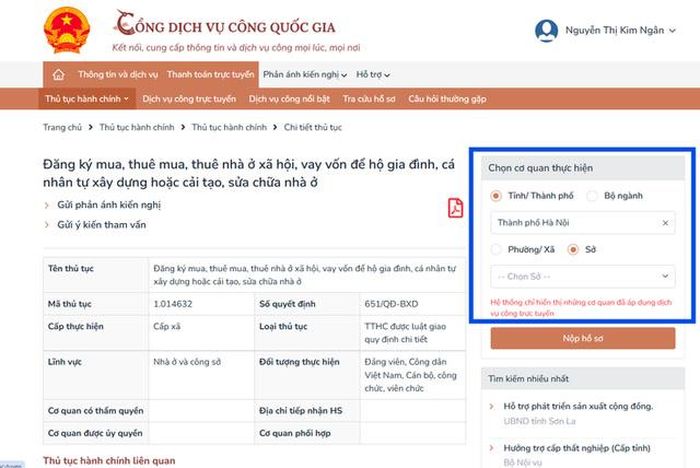 Chọn cơ quan tiếp nhận hồ sơ phù hợp.