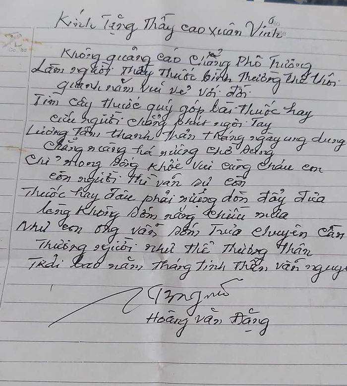 Bài thơ ông Hoàng Văn Đặng viết tặng bác sĩ Cao Xuân Vĩnh.