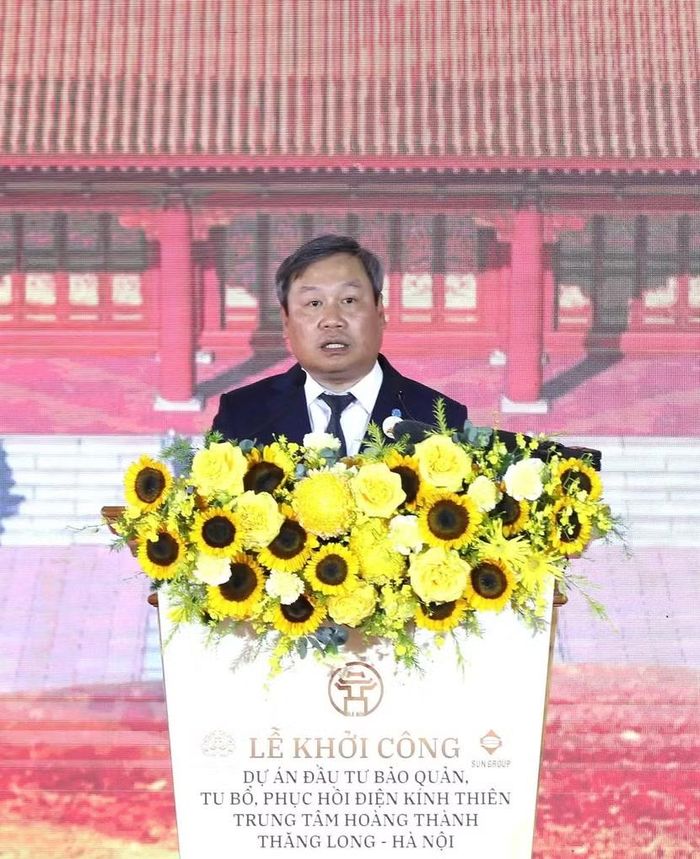 Chủ tịch UBND TP Hà Nội Vũ Đại Thắng phát biểu tại Lễ khởi công Dự án đầu tư, bảo quản, tu bổ, phục hồi Điện Kính Thiên