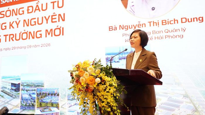 Bà Nguyễn Thị Bích Dung, Phó Trưởng ban Quản lý Khu kinh tế Hải Phòng phát biểu tại sự kiện. Ảnh: NK. 