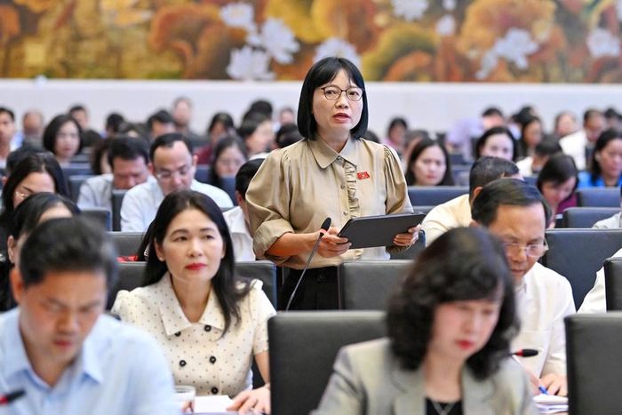 Đại biểu Nguyễn Thị Việt Nga, Phó Trưởng đoàn chuyên trách đoàn Đại biểu Quốc hội thành phố Hải Phòng phát biểu
