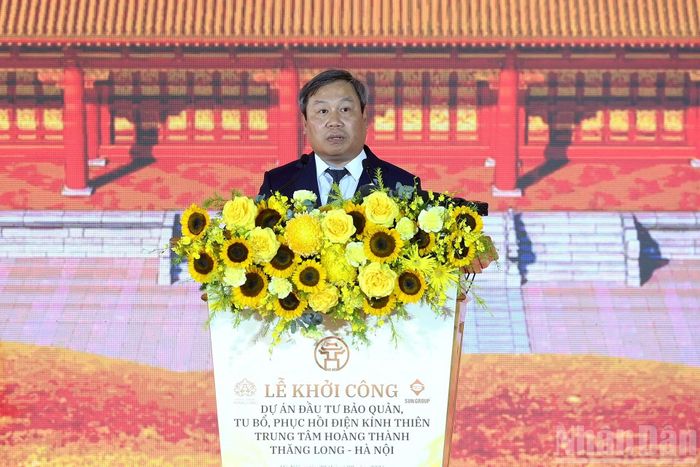 Chủ tịch Ủy ban nhân dân thành phố Hà Nội Vũ Đại Thắng phát biểu tại lễ khởi công.