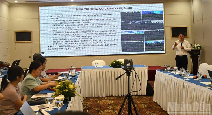Tiến sĩ Vũ Tấn Phương, Giám đốc Văn phòng Chứng chỉ Quản lý rừng bền vững (VFCO) chia sẻ tại hội thảo.
