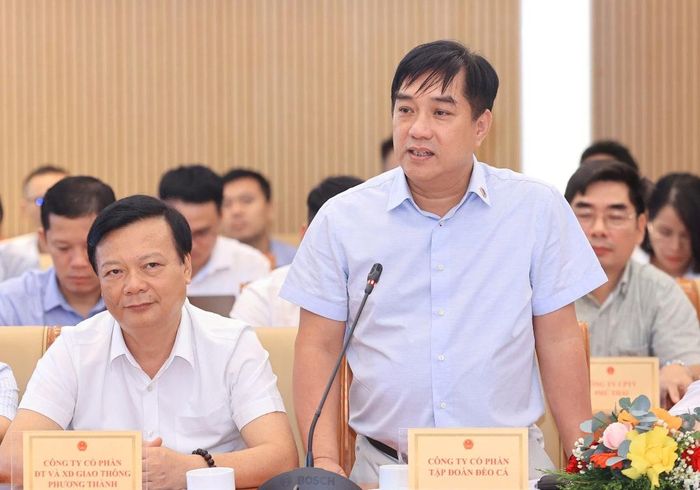 Ông Hồ Minh Hoàng, Chủ tịch Hội đồng quản trị Tập đoàn Đèo Cả phát biểu tại hội nghị.