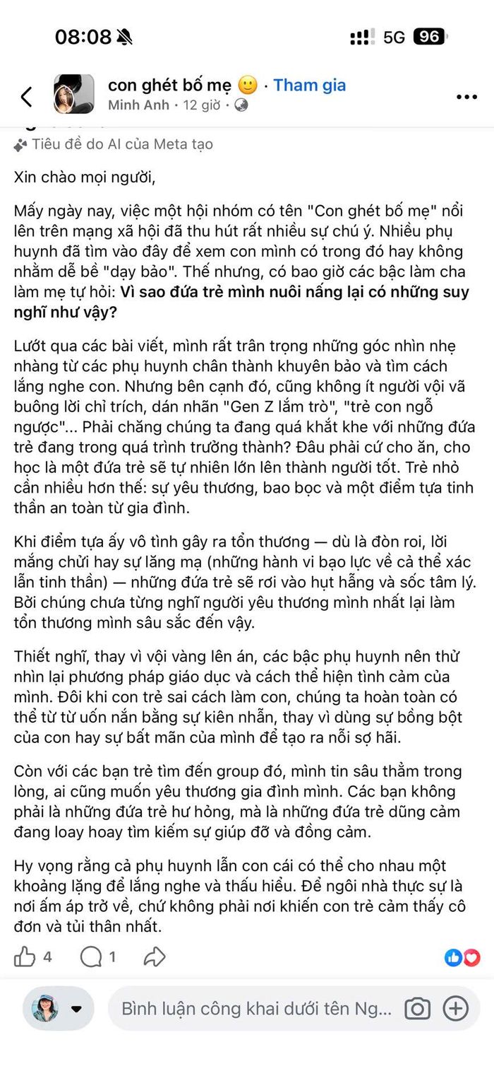 Một bài viết được chia sẻ trên nhóm. Ảnh: NGỌC DUNG