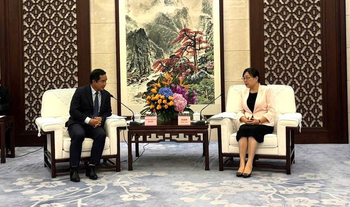 Chủ tịch UBND TPHCM Nguyễn Văn Được tại buổi hội kiến Phó Tỉnh trưởng Quảng Đông Trương Quốc Trí. Ảnh: TRẦN HÙNG