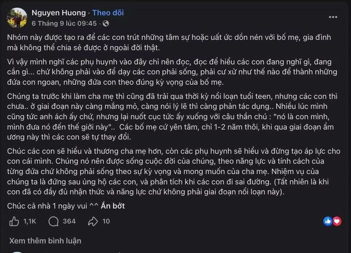 Bài viết mới liên tục xuất hiện, đủ mọi câu chuyện, vấn đề giữa bố mẹ và con.