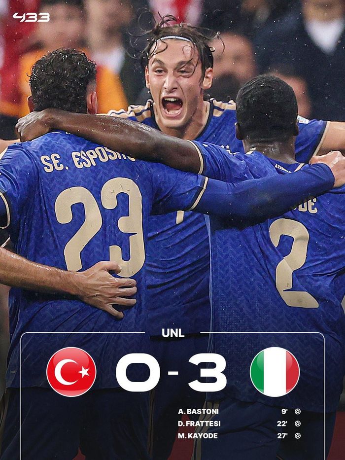 45 phút đầu khép lại với tỷ số 3-0 nghiêng về Italia