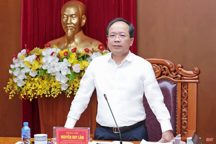 Đồng chí Nguyễn Duy Lâm - Ủy viên Trung ương Đảng, Bí thư Tỉnh ủy, Trưởng đoàn ĐBQH tỉnh kết luận cuộc họp.