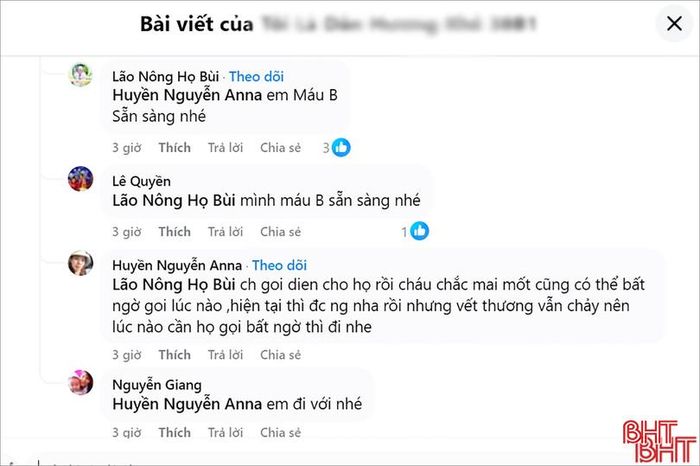 Nhiều lượt bình luận trên mạng xã hội sẵn sàng hiến máu giúp cháu T. (ảnh chụp màn hình).