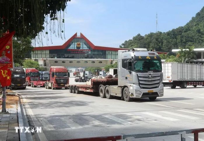Phương tiện lưu thông qua Cửa khẩu quốc tế Hữu Nghị, tỉnh Lạng Sơn. (Ảnh: Quang Duy/TTXVN)