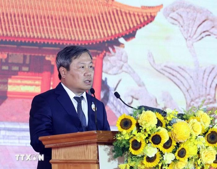 Đồng chí Vũ Đại Thắng, Ủy viên Trung ương Đảng, Chủ tịch Ủy ban Nhân dân thành phố Hà Nội phát biểu. (Ảnh: Thống Nhất/TTXVN)