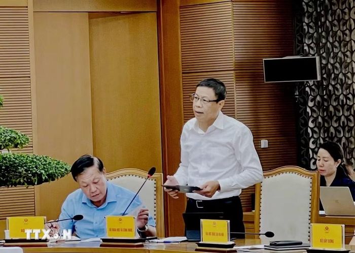 Thứ trưởng Bộ Khoa học và Công nghệ Lê Xuân Định phát biểu tại cuộc họp. (Ảnh: Diệp Trương/TTXVN)