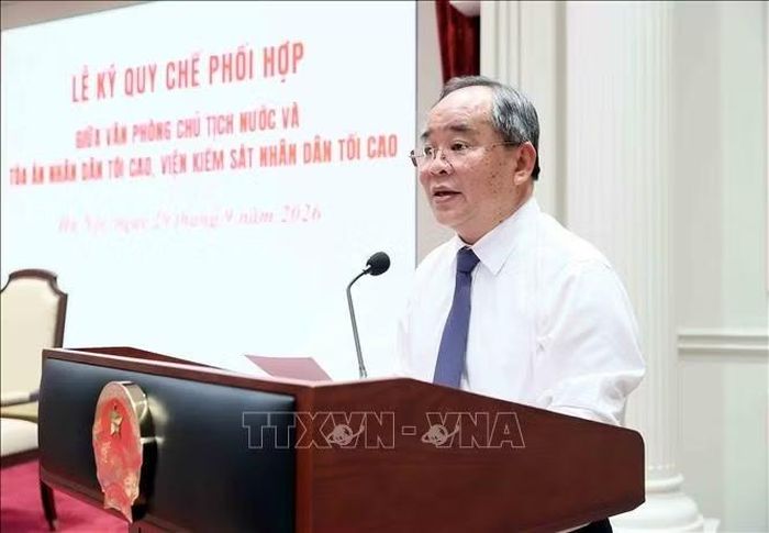 Đồng chí Lê Khánh Hải, Ủy viên Trung ương Đảng, Chủ nhiệm Văn phòng Chủ tịch nước phát biểu. Ảnh: An Đăng/TTXVN