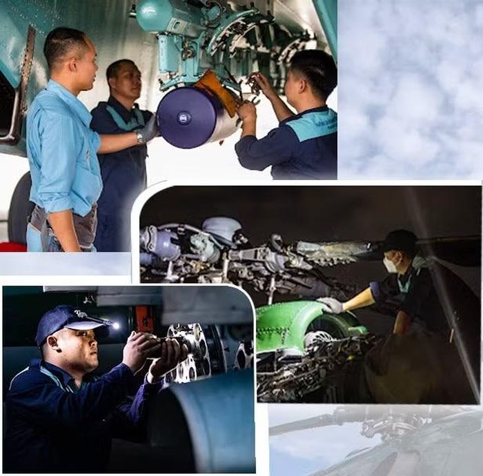 Những người lính kỹ thuật tỉ mỉ kiểm tra từng bộ phận, vũ khí và hệ thống trên máy bay trước khi bàn giao cho phi công.