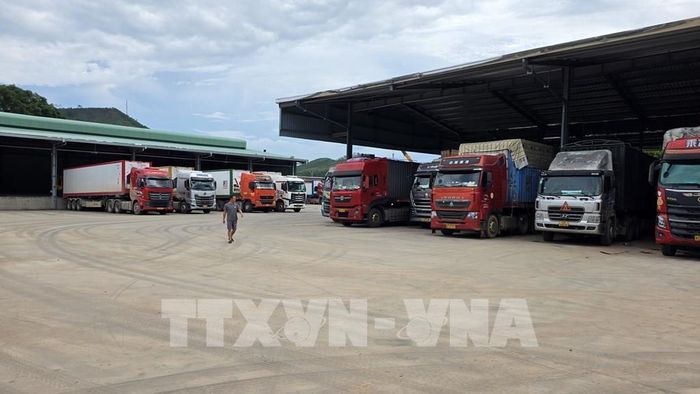 Phương tiện xuất nhập khẩu hàng hóa trong khu vực bến bãi cửa khẩu Chi Ma, tỉnh Lạng Sơn. Ảnh: Quang Duy – TTXVN