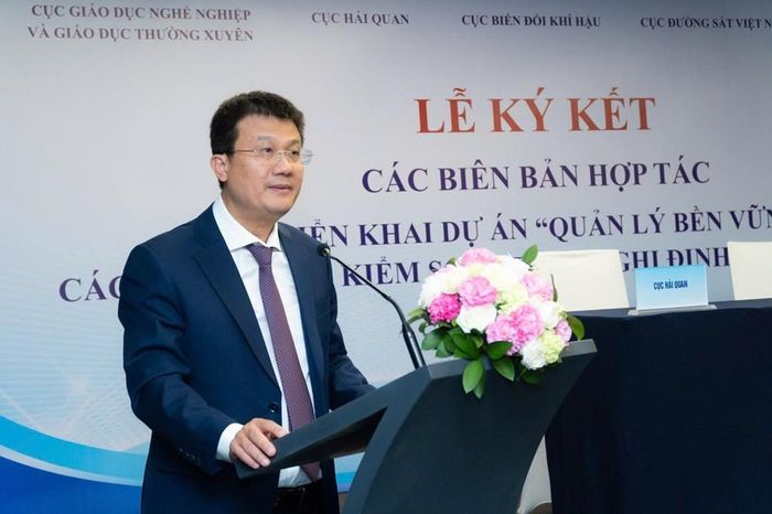 Cục trưởng Cục Biến đổi khí hậu Nguyễn Tuấn Quang phát biểu tại Lễ ký kết. Ảnh: Ban Tổ chức cung cấp.