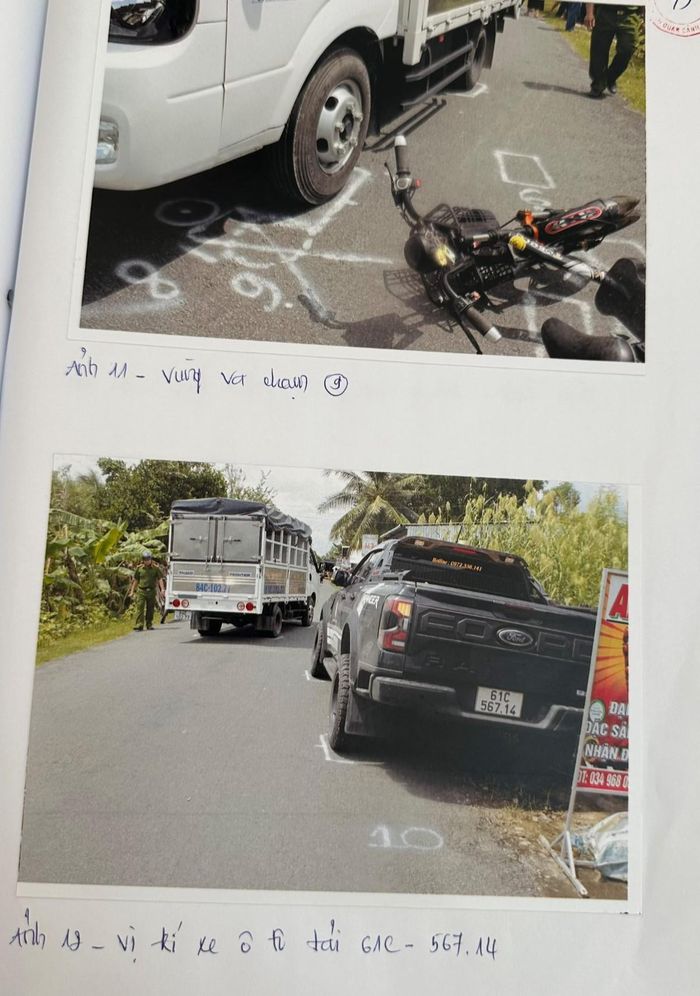 Một trong số bản ảnh chụp hiện trường vụ tai nạn. Ảnh: Luật sư Nguyễn Văn Quynh cung cấp
