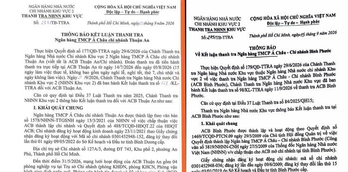 Thông báo kết luận của Thanh tra Ngân hàng Nhà nước khu vực 2.