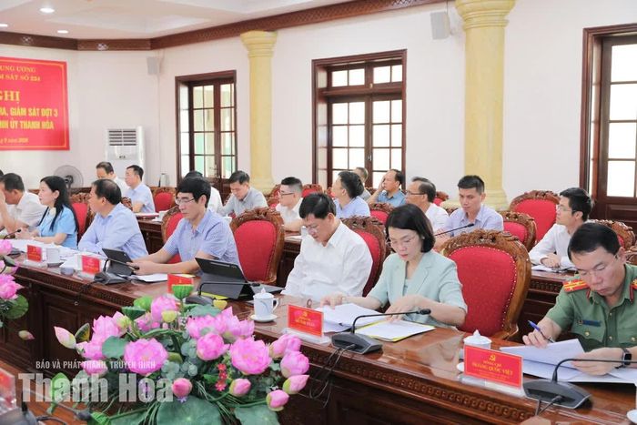 Các đồng chí Ủy viên Ban Thường vụ Tỉnh ủy dự buổi làm việc.