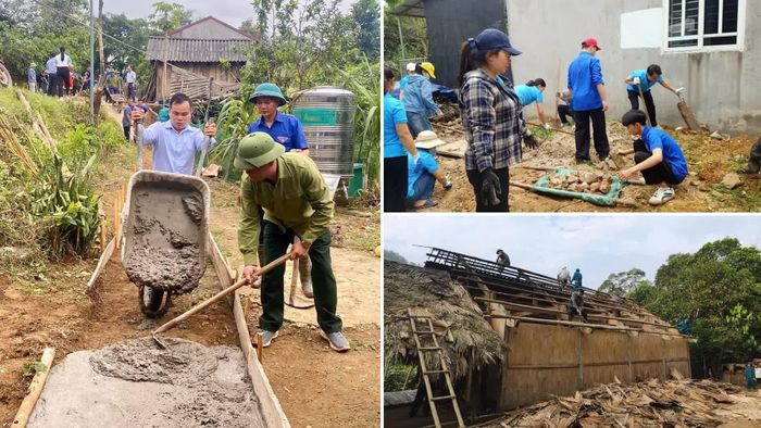 Cán bộ, đoàn viên và người dân xã Bảo Yên hỗ trợ các hộ có hoàn cảnh khó khăn sửa chữa, xây dựng nhà ở trong chương trình xóa nhà tạm, nhà dột nát.