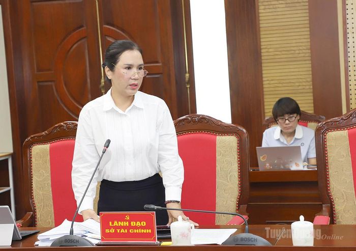 Giám đốc Sở Tài chính Phạm Kiều Vân báo cáo tại phiên họp.