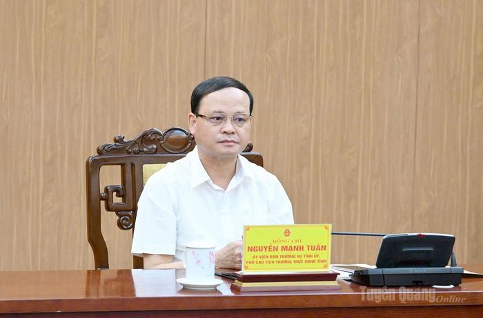 Đồng chí Nguyễn Mạnh Tuấn, Ủy viên Ban Thường vụ Tỉnh ủy, Phó Chủ tịch Thường trực UBND tỉnh chủ trì tại điểm cầu Tuyên Quang.