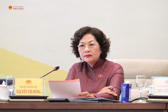 Phó Chủ tịch Quốc hội Nguyễn Thị Hồng điều hành thảo luận về nhóm dự án thuộc lĩnh vực kinh tế, tài chính. Ảnh: Hồ Long