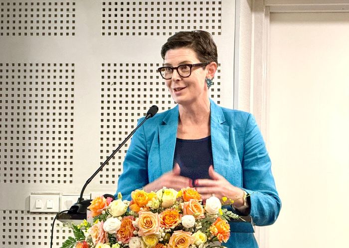 Trưởng đại diện WHO tại Việt Nam TS. Angela Pratt nhấn mạnh WHO sẽ tích cực ủng hộ các chính sách y tế, truyền thông về các biện pháp tiến bộ như dán nhãn dinh dưỡng mặt trước. Ảnh: Hoàng Yến