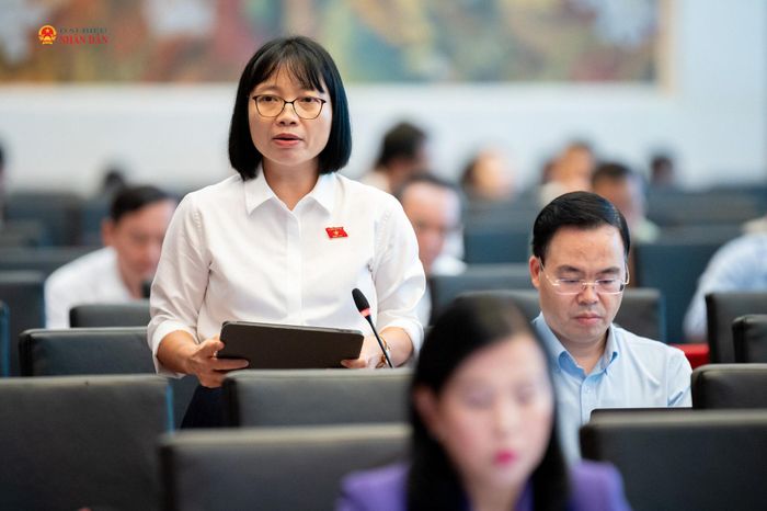 Phó trưởng Đoàn chuyên trách Đoàn ĐBQH TP. Hải Phòng Nguyễn Thị Việt Nga phát biểu. Ảnh: Phạm Thắng
