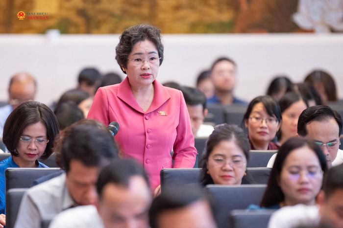 Phó trưởng Đoàn chuyên trách Đoàn ĐBQH tỉnh Điện Biên Lò Thị Luyến phát biểu. Ảnh: Phạm Thắng