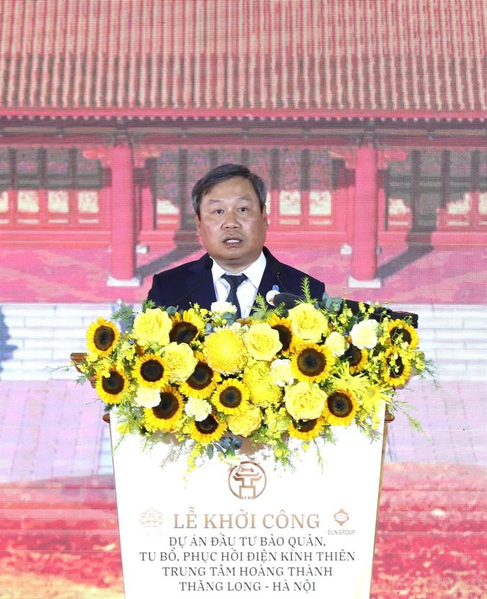 Chủ tịch UBND TP Hà Nội Vũ Đại Thắng phát biểu tại lễ khởi công Dự án.