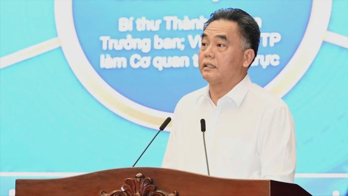 Phó Chủ tịch Thường trực UBND TP Hồ Chí Minh Nguyễn Lộc Hà trình bày các dự thảo kế hoạch, chương trình hành động.