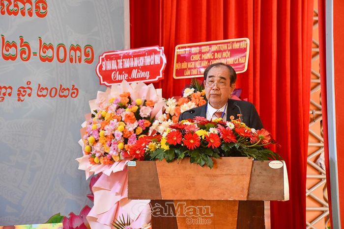 Ông Lê Hoàng Kiệt, Chủ tịch Hội Hữu nghị Việt Nam - Campuchia tỉnh Cà Mau nhiệm kỳ 2023-2028, báo cáo kết quả hoạt động thời gian qua.
