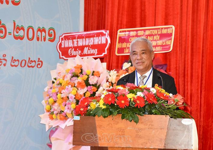 Tiến sĩ Lê Hồng Liêm, Phó Chủ tịch Trung ương Hội Hữu nghị Việt Nam - Campuchia, phát biểu chỉ đạo tại đại hội.