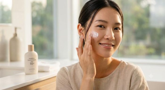 Sử dụng kem chống nắng phổ rộng hằng ngày và che chắn khi ra ngoài. Ảnh minh họa