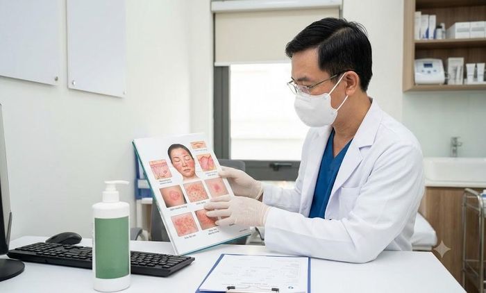 Nên đi khám chuyên khoa Da liễu ngay khi thấy da mặt đỏ kéo dài. Ảnh minh họa