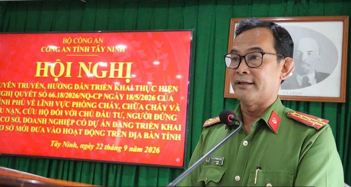 Đại tá Phạm Thanh Tâm - Phó Giám đốc Công an tỉnh Tây Ninh - phát biểu chỉ đạo tại hội nghị