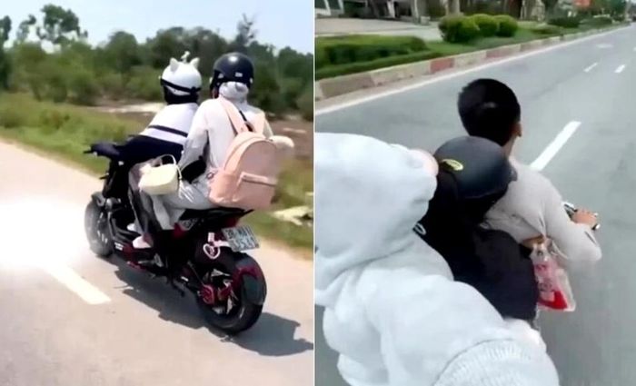 Hình ảnh nữ sinh chạy xe máy điện “độ chế” rồi tự đăng lên mạng xã hội (Ảnh cắt từ video clip).