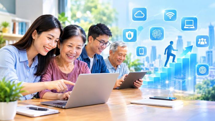 Được trang bị khung kỹ năng số giúp người dân tự tin làm chủ công nghệ, bước lên môi trường số hoá dễ dàng. (Ảnh: AI)