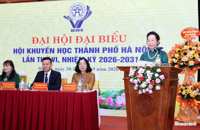 Chủ tịch Hội Khuyến học Việt Nam Nguyễn Thị Doan phát biểu tại đại hội. Ảnh: Mai Quý