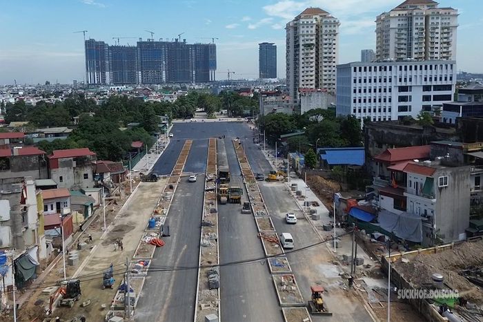 Khu vực nút giao trong giai đoạn thi công trước khi được trải nhựa và hoàn thiện mặt đường. Ảnh: Tuấn Anh