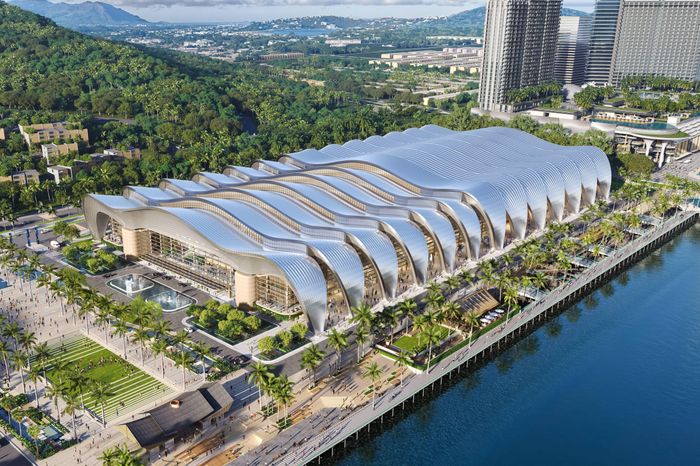  Trung tâm Hội nghị và Triển lãm APEC dần hiện rõ hình hài sau khoảng một năm thi công. 