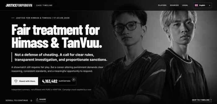  Đơn kiến nghị trực tuyến yêu cầu Krafton xem xét lại án phạt dành cho hai tuyển thủ Việt Nam đã thu về hơn 4,1 triệu chữ ký. 