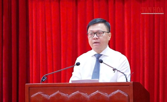 Ủy viên BCH Trung ương Đảng, Tổng Biên tập Báo Nhân Dân, Phó Trưởng ban Tuyên giáo Trung ương, Chủ tịch Hội Nhà báo Việt Nam Lê Quốc Minh phát biểu