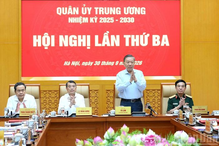 Tổng Bí thư, Chủ tịch nước Tô Lâm chủ trì Hội nghị Quân ủy Trung ương lần thứ ba, nhiệm kỳ 2025-2030. (Ảnh: ĐĂNG KHOA)