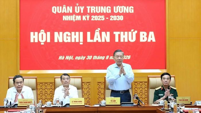 Tổng Bí thư, Chủ tịch nước Tô Lâm chủ trì Hội nghị Quân ủy Trung ương lần thứ ba, nhiệm kỳ 2025-2030. (Ảnh: ĐĂNG KHOA)