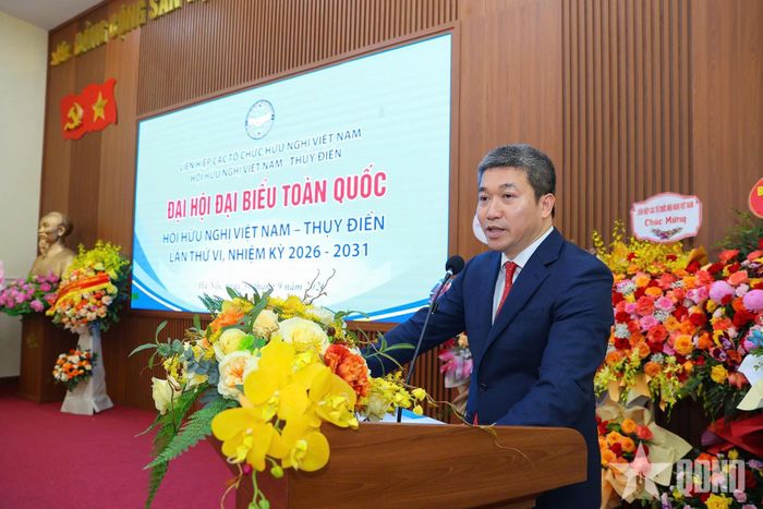 Chủ tịch Liên hiệp các tổ chức hữu nghị Việt Nam Phan Anh Sơn phát biểu chỉ đạo Đại hội. Ảnh: ANH HÒA
