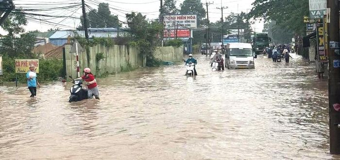  Ngập đường sau mưa lớn tại phường Long Thành, TP Đồng Nai. Ảnh: CTV 