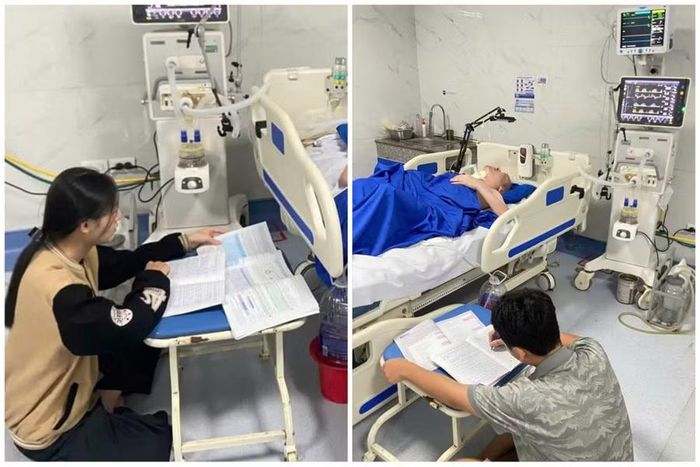 Việc học bên giường bệnh của bố là điều bình thường đối với chị em Hiền.